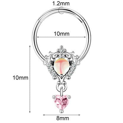 16g Heart Dangle Nose Ring Pink Zircon Septum Ring Piercing Jewelry