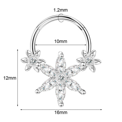 16g Flower Nose Ring Bling Zircon Septum Ring Piercing Jewelry