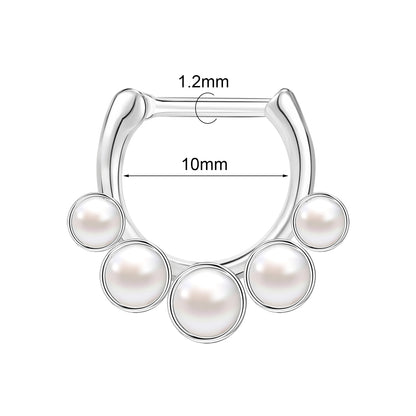 16g White Pearl Nose Ring Hinged Septum Ring Piercing Jewelry