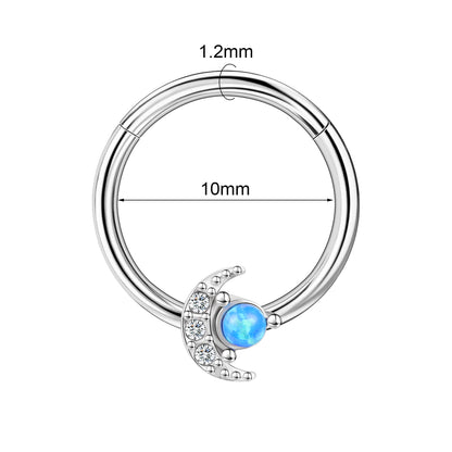 16g Moon Nose Ring Blue Opal Septum Ring Piercing Jewelry