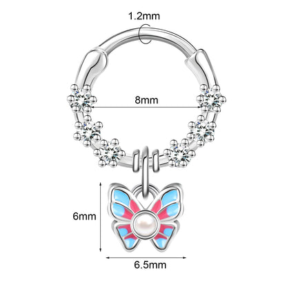 16g Butterfly Dangle Nose Ring Bling Zircon Septum Ring Piercing Jewelry