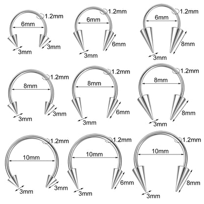 16g/18g Horseshoe Nose Ring Internally Threaded Spike Septum Ring Piercing