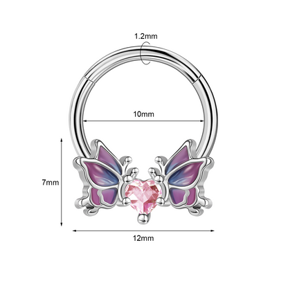 16g Butterfly Nose Ring Pink Zircon Septum Ring Piercing Jewelry