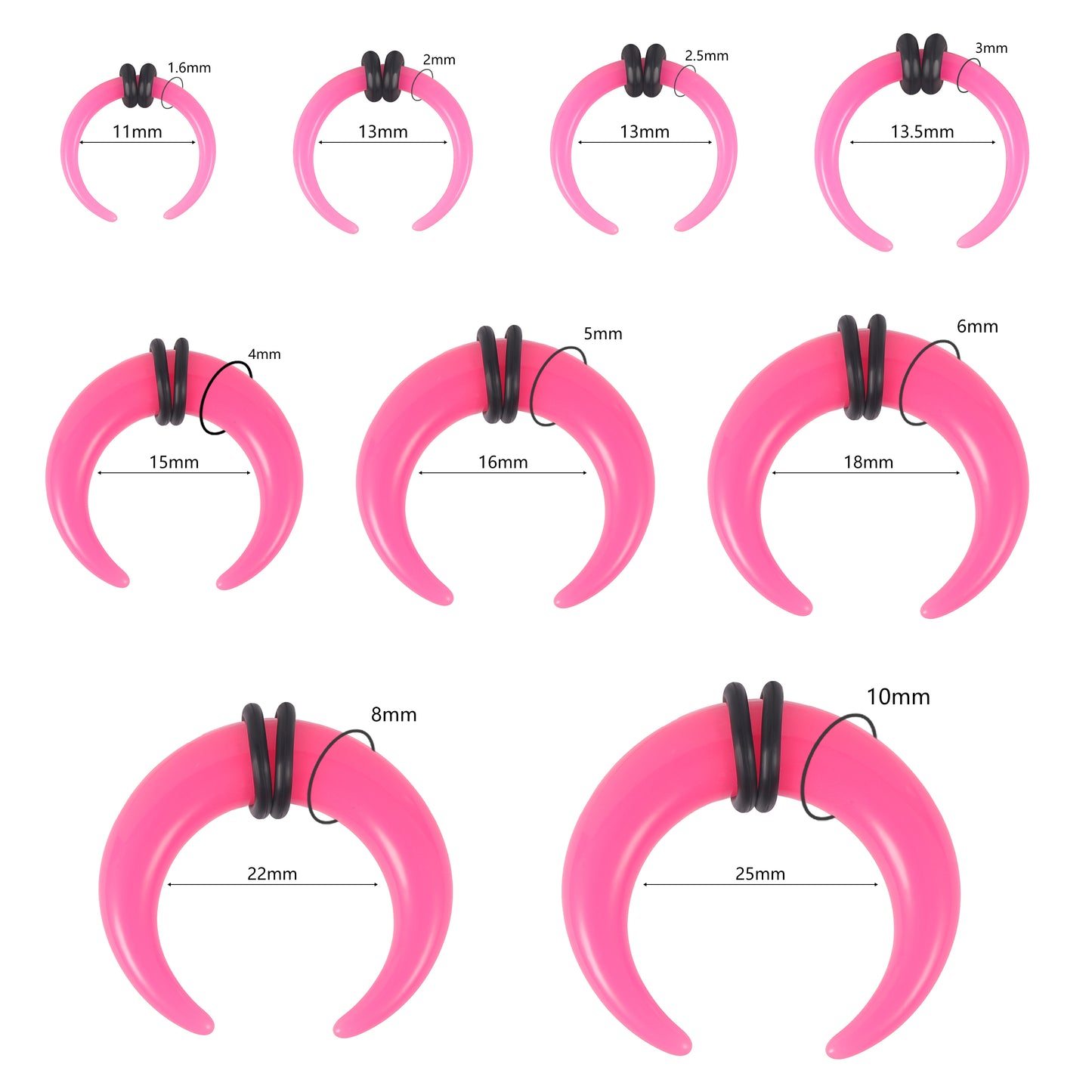 14g-00g Pink Horns Nose Septum Ring or Ear Plug Gauge