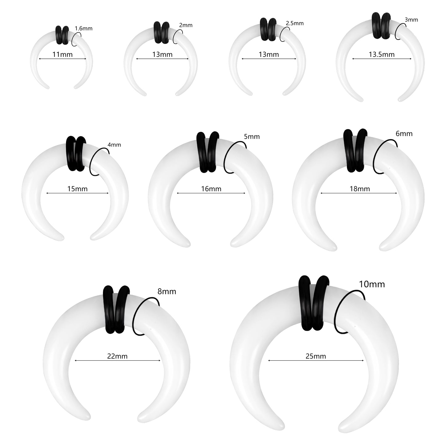 14g-00g White Horns Nose Septum Ring or Ear Plug Gauge