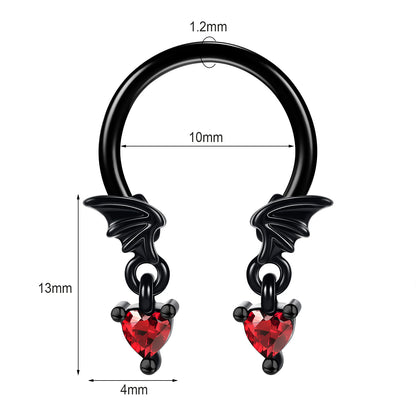 16g Heart Dangle Nose Ring Red Zircon Septum Piercing Halloween Jewelry