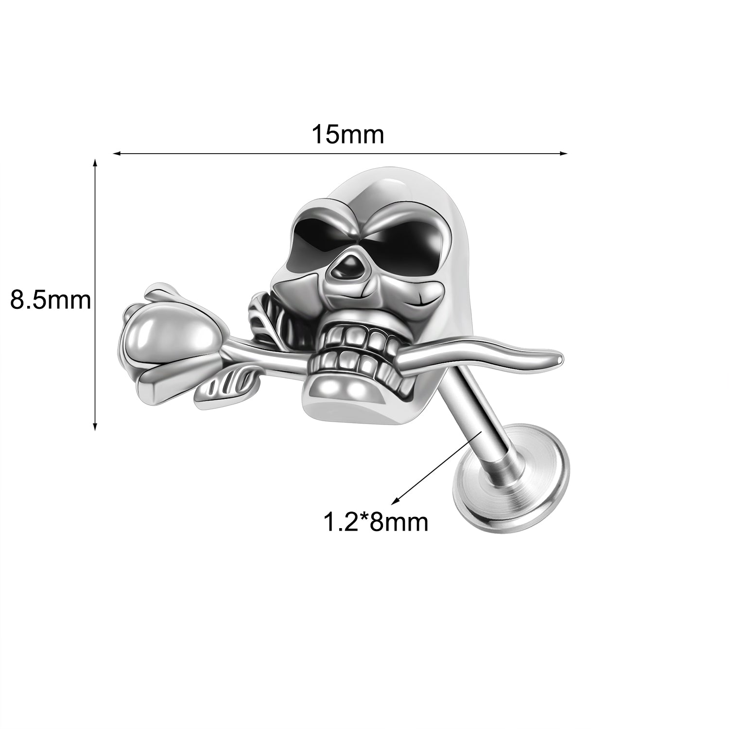 16g Skull Labret Ring Flat Back Stud Earring Conch Helix Lip Piercing