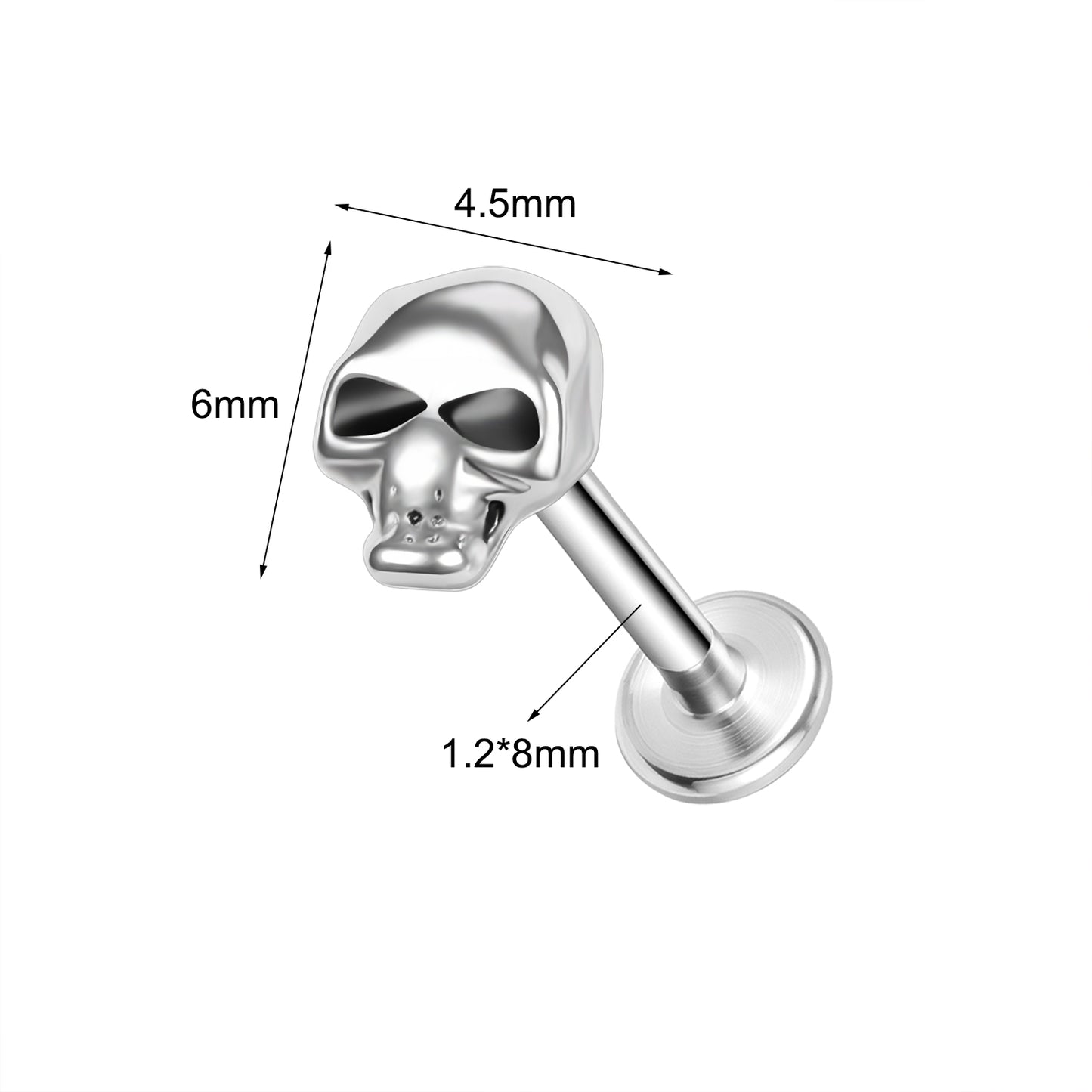 16g Skull Labret Ring Flat Back Stud Earring Conch Helix Lip Piercing