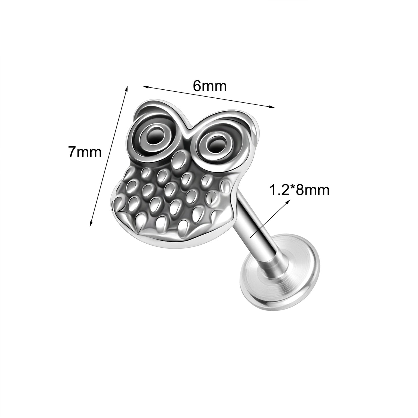 16g Owl Labret Ring Flat Back Stud Earring Conch Helix Lip Piercing