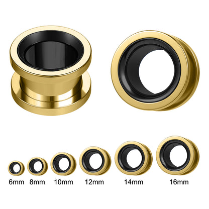 1 Pair 6-16mm Ear Plug Tunnel Double Flare Ear Gauges Gold&Black Ear Expanders