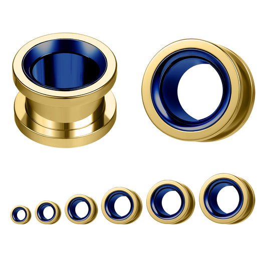 1 Pair 6-16mm Ear Plug Tunnel Double Flare Ear Gauges Gold&Blue Ear Expanders