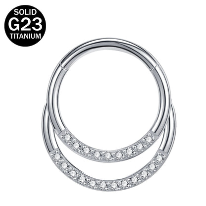 16g G23 TItanium Septum Ring Hinged Nose Ring CZ Cartilage Earring