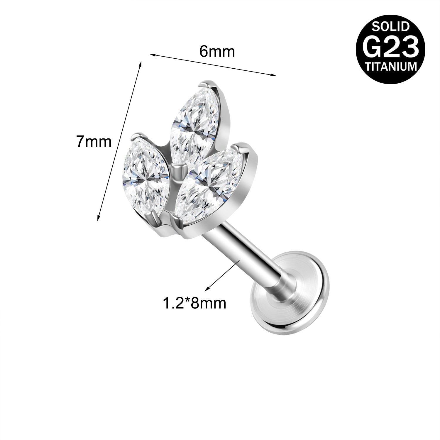 16g G23 Titanium Labret Ring Zircon Stud Earring Threadless Conch Helix Lip Piercing