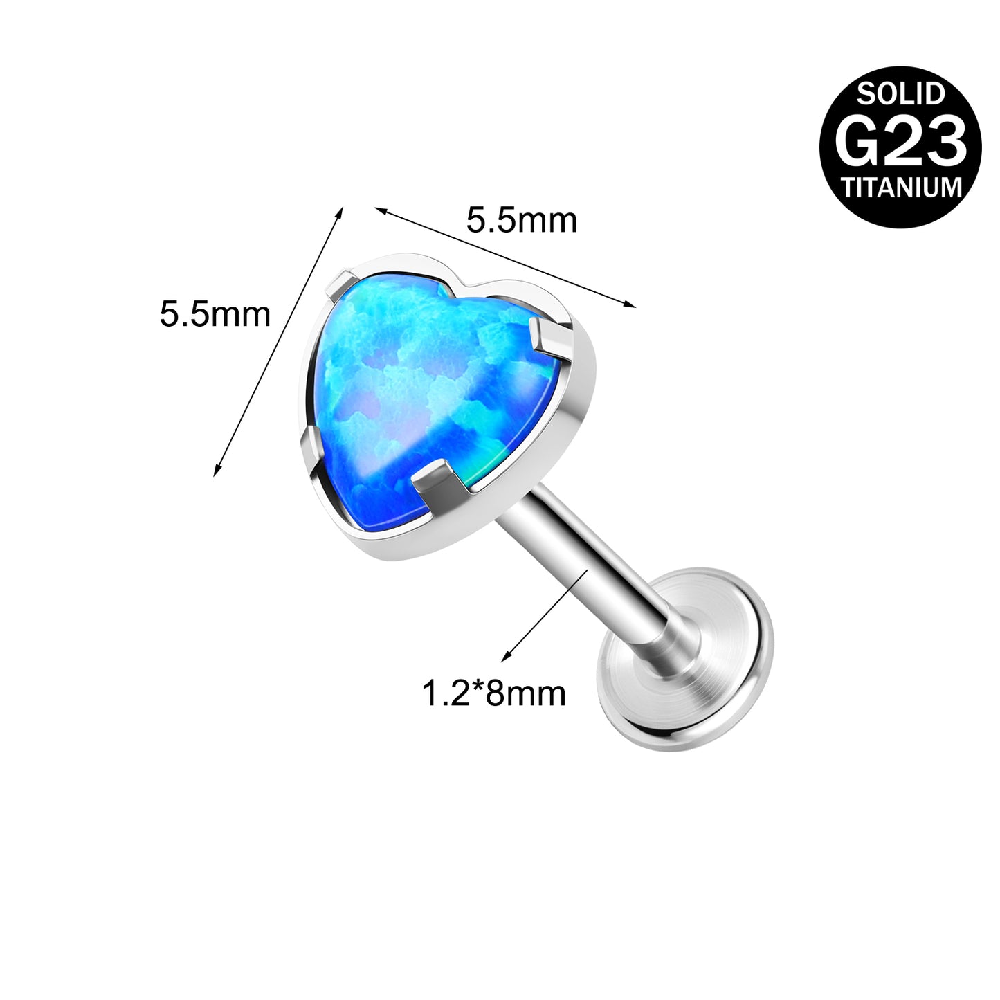 16g G23 Titanium Labret Ring Blue Opal Stud Earring Conch Helix Lip Piercing