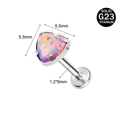 16g G23 Titanium Labret Ring Purple Opal Stud Earring Conch Helix Lip Piercing