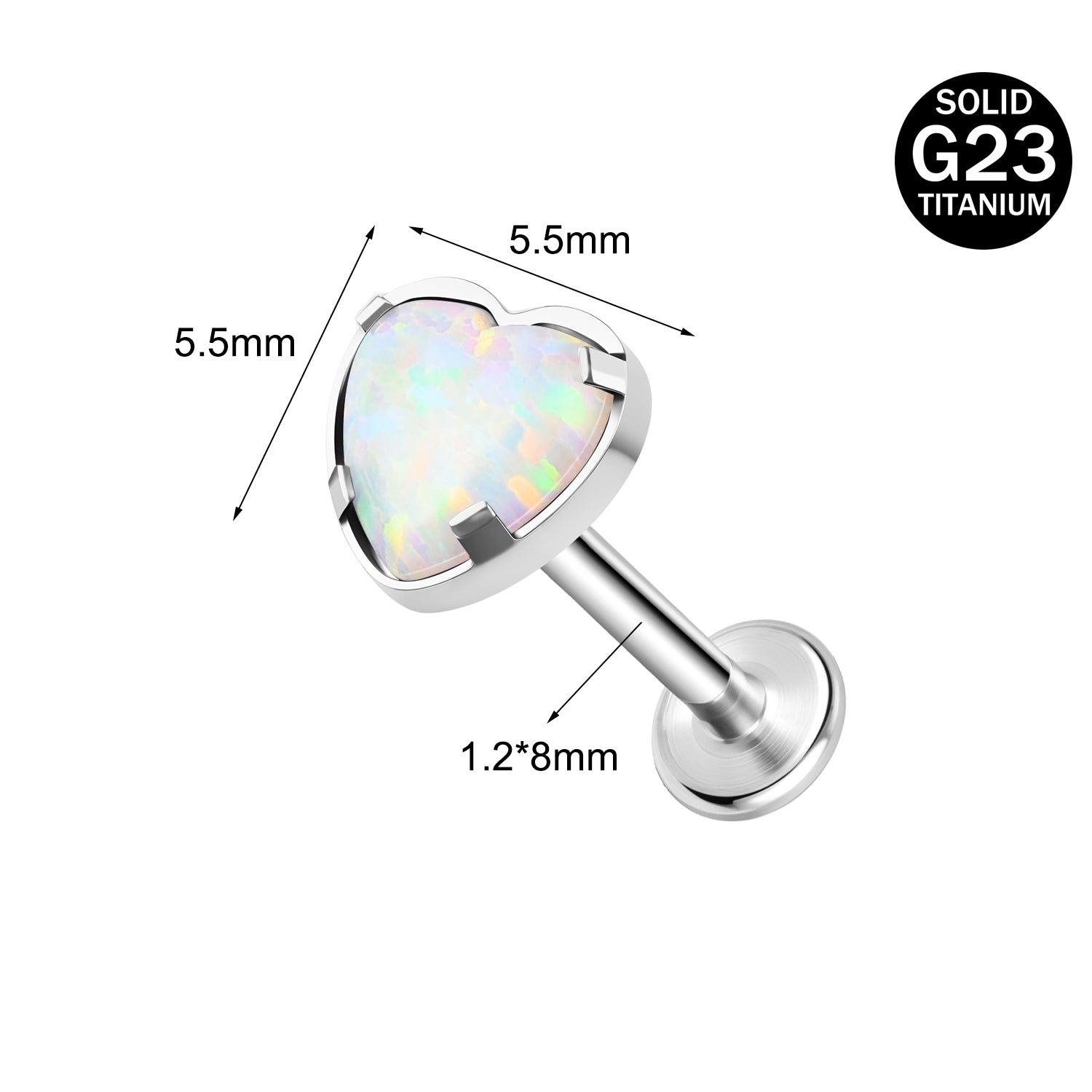 16g G23 Titanium Labret Ring Blue White Opal Stud Earring Conch Helix Lip Piercing