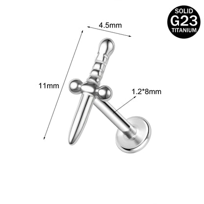 16g G23 Titanium Labret Ring Sword Stud Earring Threaded Conch Helix Lip Piercing