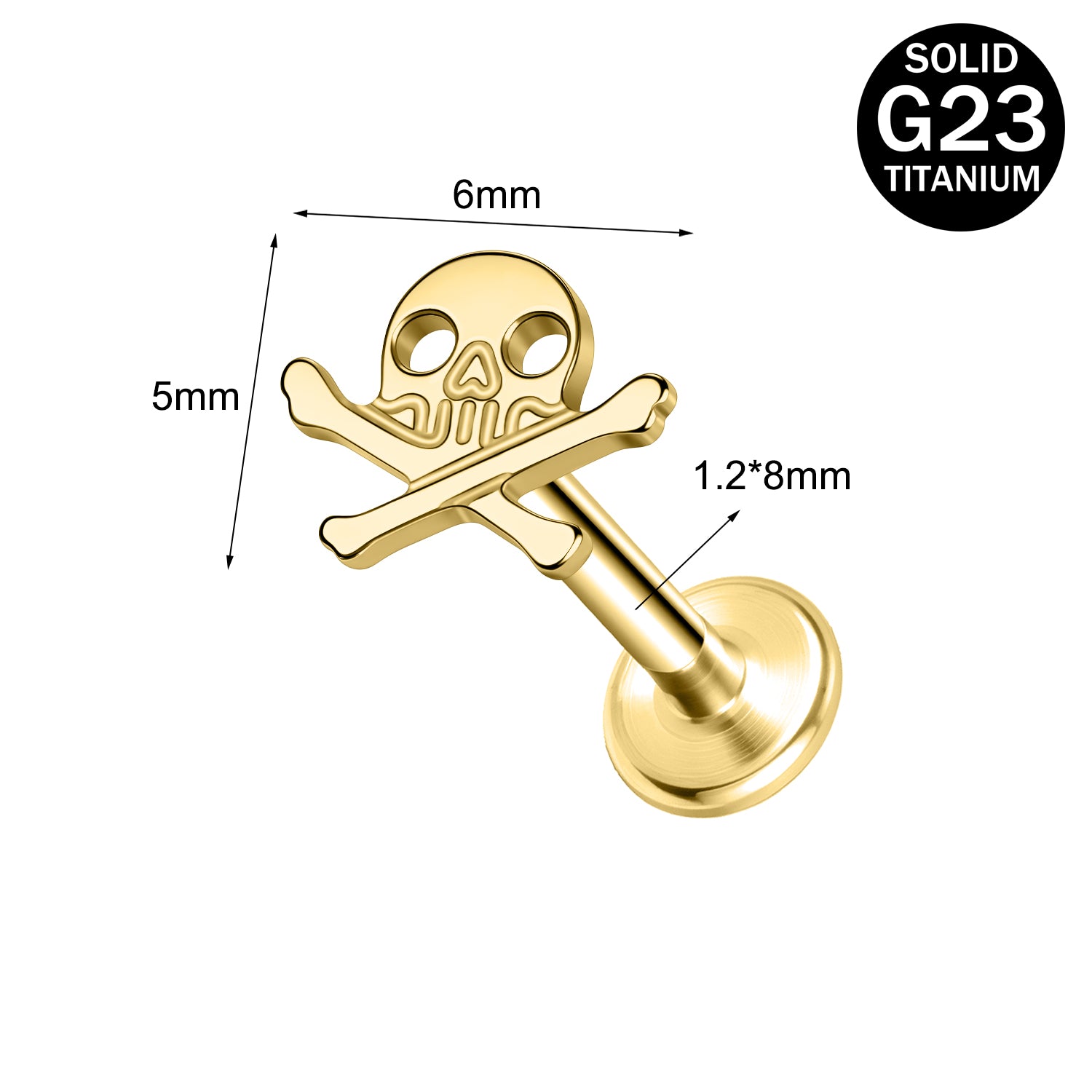 16g G23 Titanium Labret Ring Skull Stud Earring Threaded Conch Helix Lip Piercing