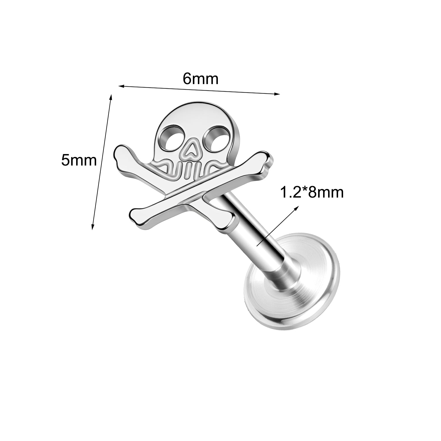 16g G23 Titanium Labret Ring Skull Stud Earring Threaded Conch Helix Lip Piercing