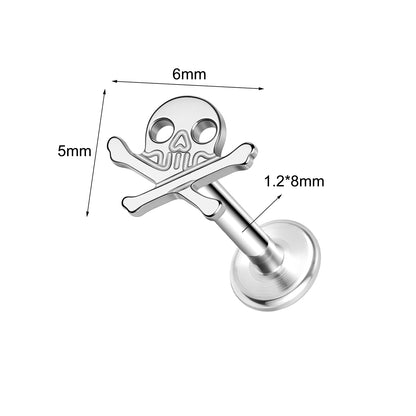 16g G23 Titanium Labret Ring Skull Stud Earring Threaded Conch Helix Lip Piercing