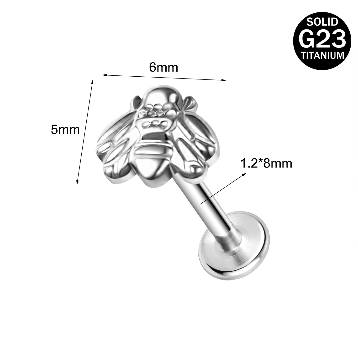 16g G23 Titanium Labret Ring Bee Stud Earring Threaded Conch Helix Lip Piercing