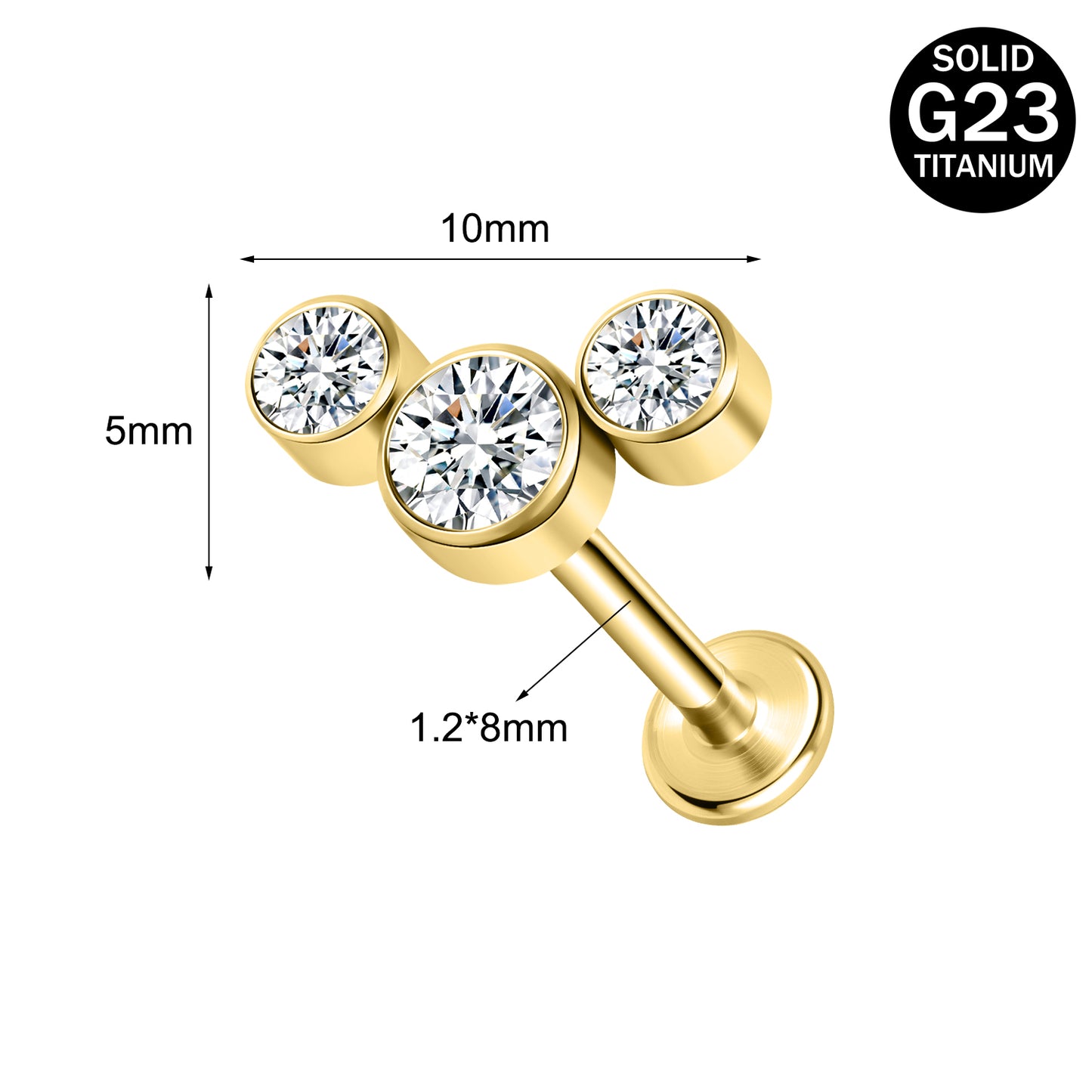 16g G23 Titanium Labret Ring Clear Zircon Stud Earring Threaded Conch Helix Lip Piercing