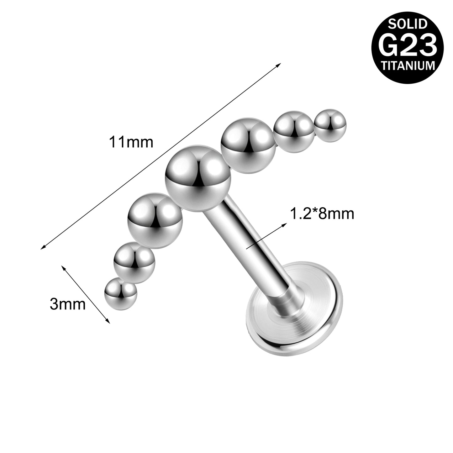 16g G23 Titanium Labret Ring Steel Ball Stud Earring Threaded Conch Helix Lip Piercing