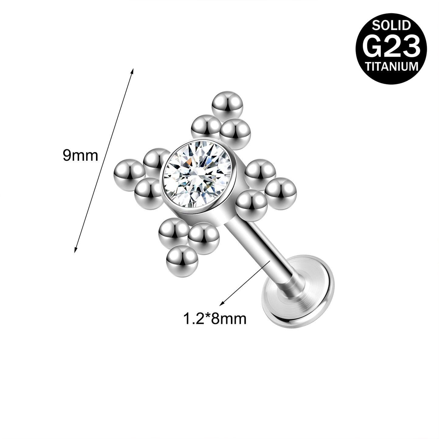 16g G23 Titanium Labret Ring Clear Zircon Stud Earring Threaded Conch Helix Lip Piercing