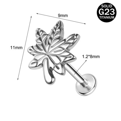 16g G23 Titanium Labret Ring Maple Leaves Stud Earring Threaded Conch Helix Lip Piercing