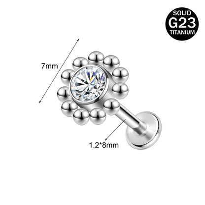 16g G23 Titanium Labret Ring White Zircon Stud Earring Threaded Conch Helix Lip Piercing