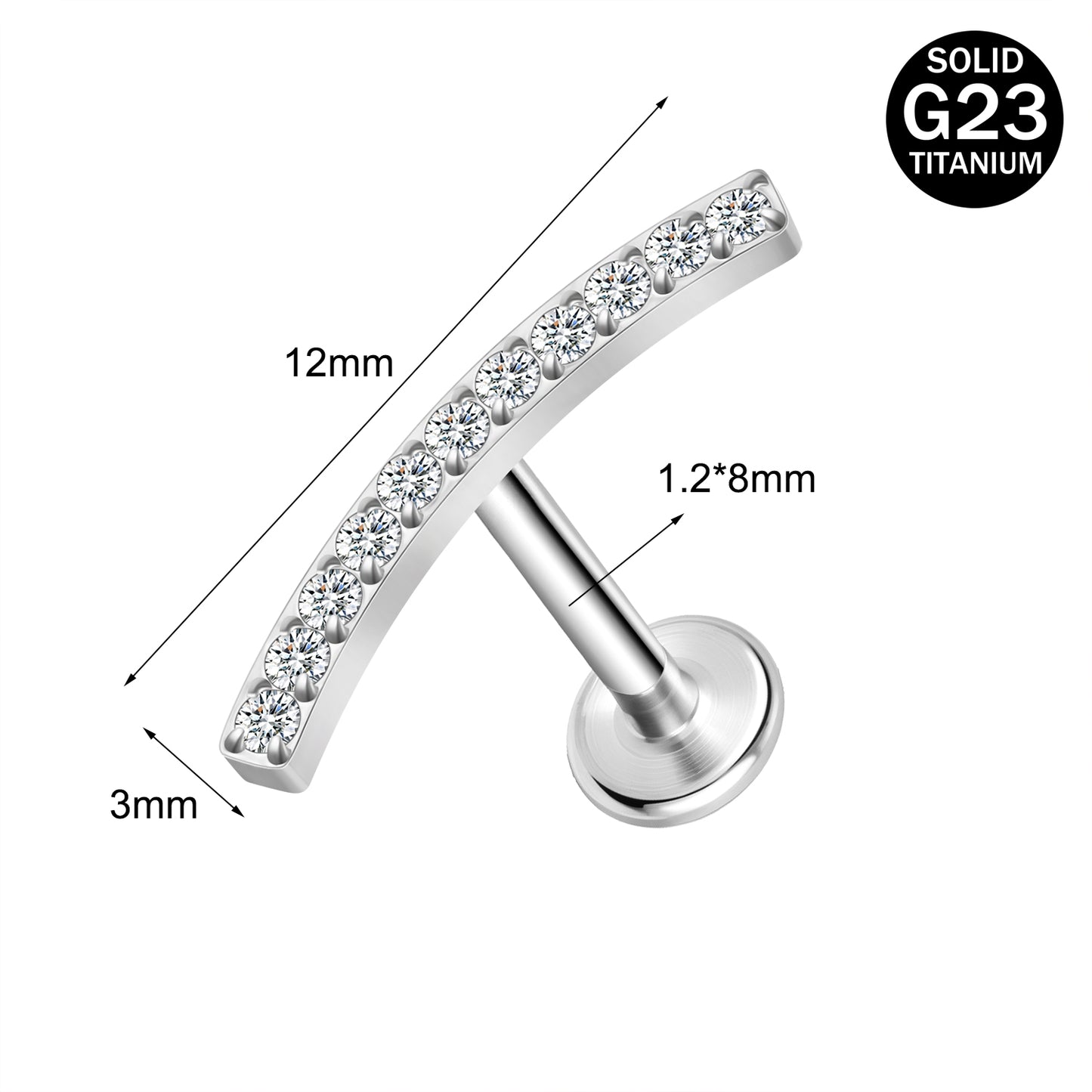 16g G23 Titanium Labret Ring White Zircon Stud Earring Threaded Conch Helix Lip Piercing