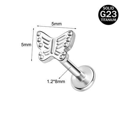 16g G23 Titanium Labret Ring Butterfly Stud Earring Threaded Conch Helix Lip Piercing