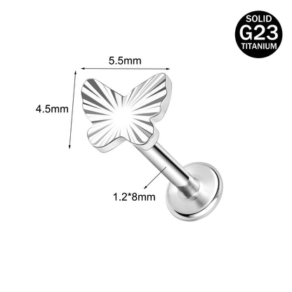 16g G23 Titanium Labret Ring Butterfly Stud Earring Threaded Conch Helix Lip Piercing