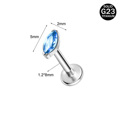 16g G23 Titanium Labret Ring Blue Zircon Stud Earring Threaded Conch Helix Lip Piercing