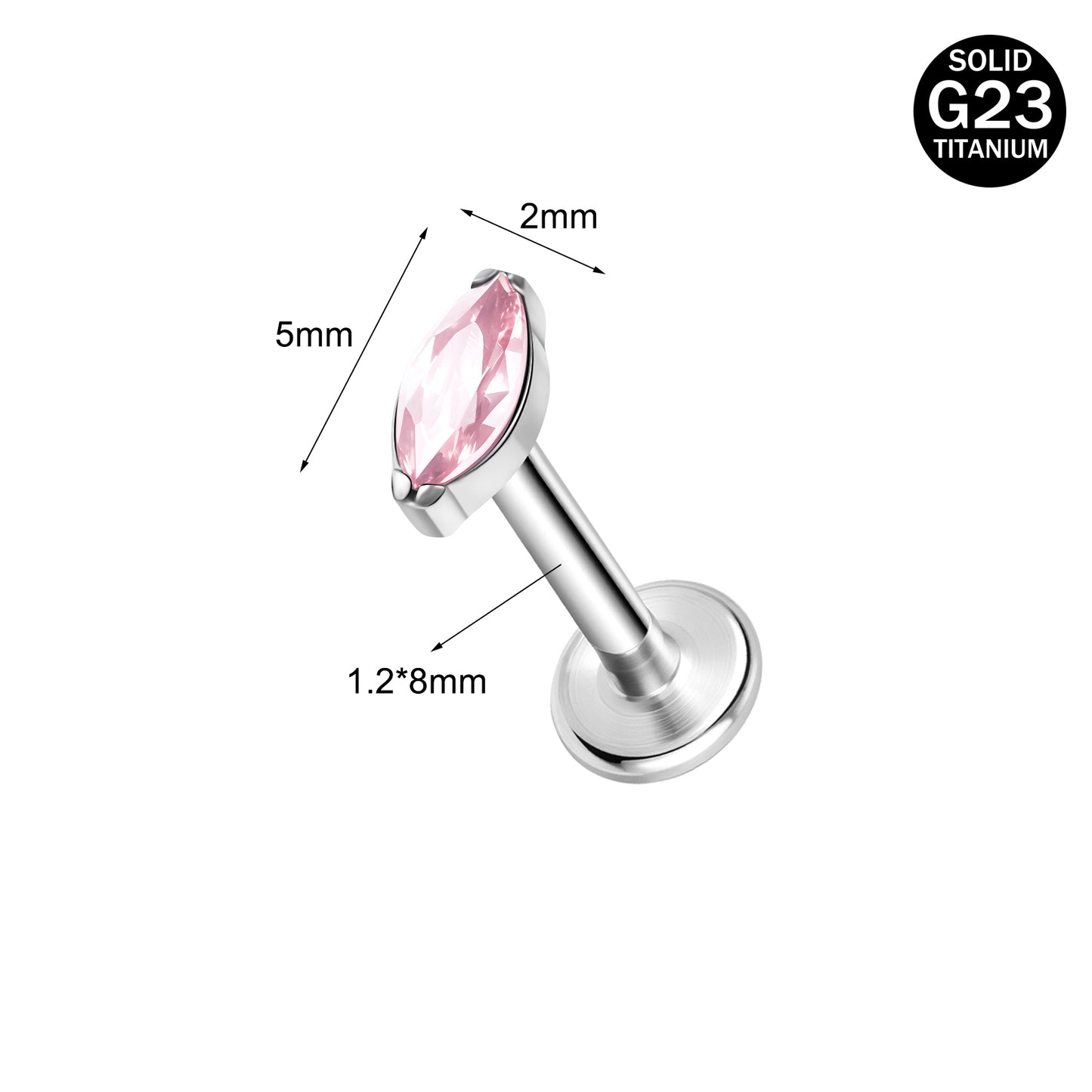 16g G23 Titanium Labret Ring Pink Zircon Stud Earring Threaded Conch Helix Lip Piercing