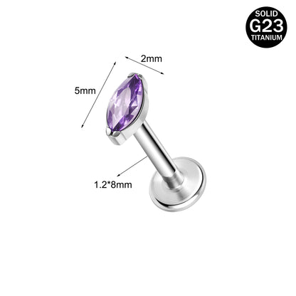 16g G23 Titanium Labret Ring Purple Zircon Stud Earring Threaded Conch Helix Lip Piercing