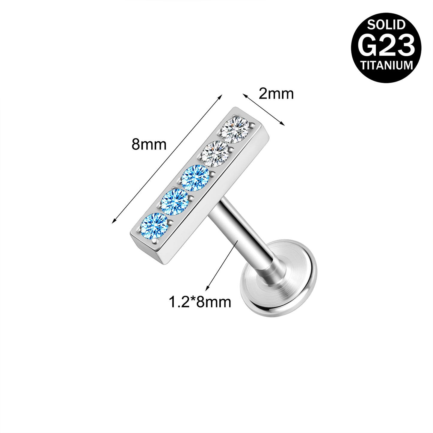 16g G23 Titanium Labret Ring Blue Zircon Stud Earring Threaded Conch Helix Lip Piercing