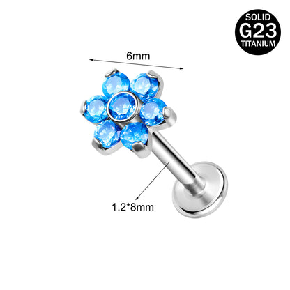 16g G23 Titanium Labret Ring Blue Zircon Stud Earring Threaded Conch Helix Lip Piercing