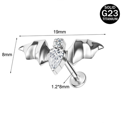 16g G23 Titanium Labret Ring Bat Stud Earring Threaded Conch Helix Lip Piercing