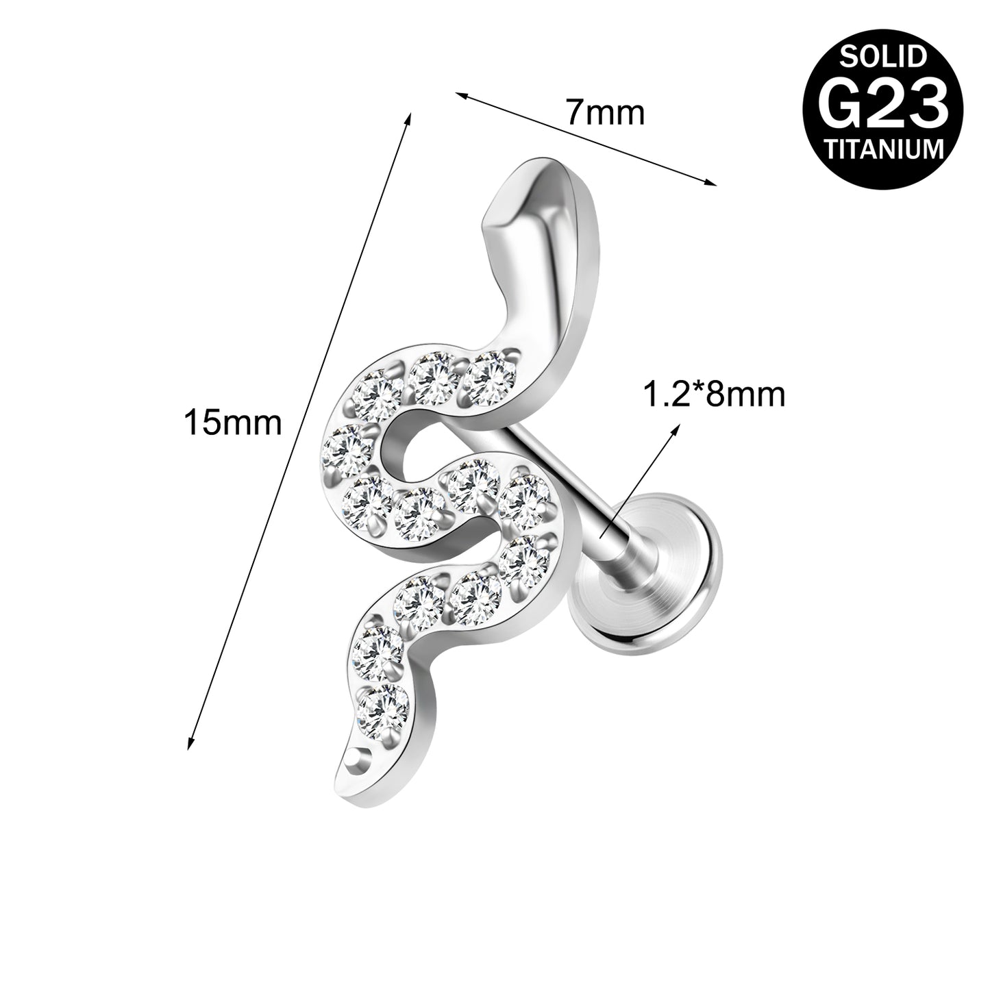 16g G23 Titanium Labret Ring Snake Stud Earring Threaded Conch Helix Lip Piercing