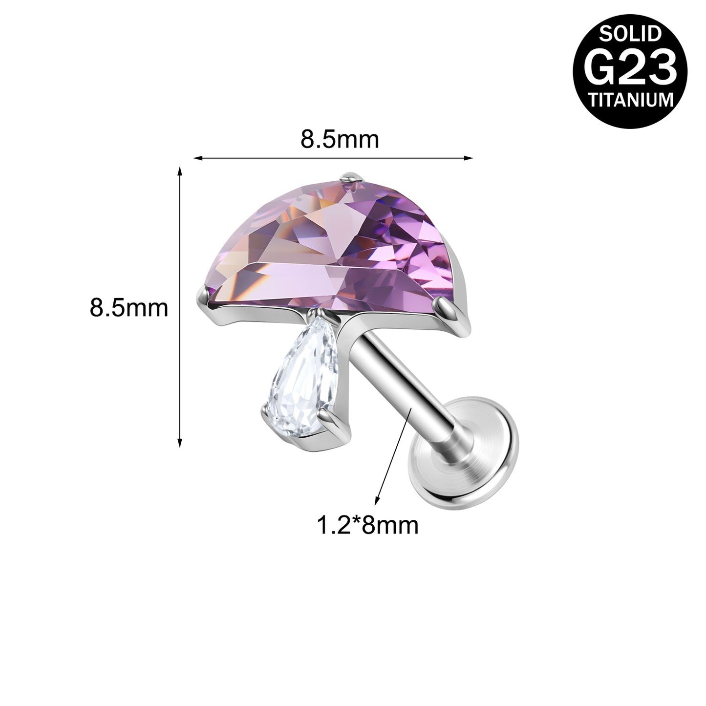 16g G23 Titanium Labret Ring Mushroom Stud Earring Threaded Conch Helix Lip Piercing