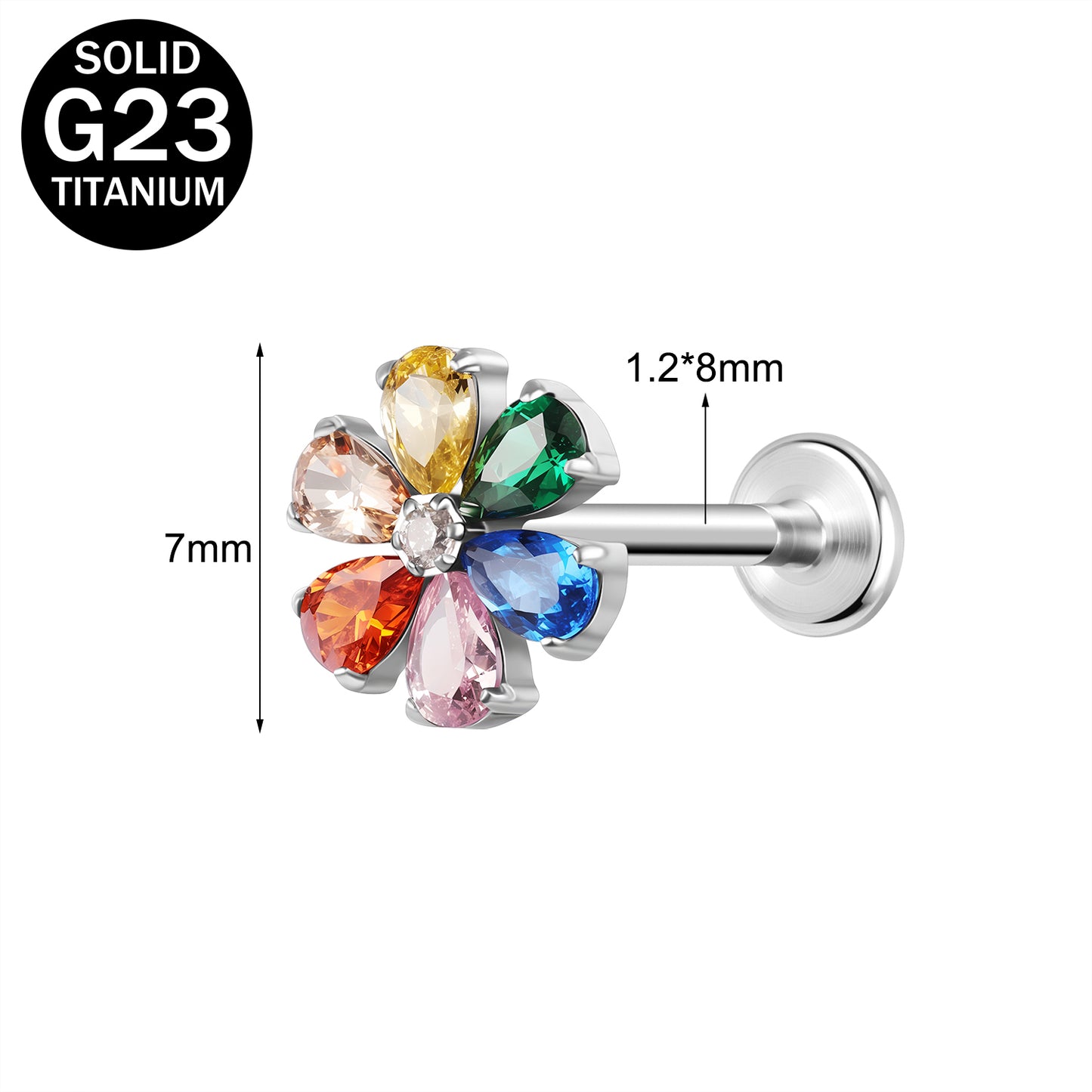 16g G23 Titanium Labret Ring Bling Zircon Stud Earring Threaded Conch Helix Lip Piercing