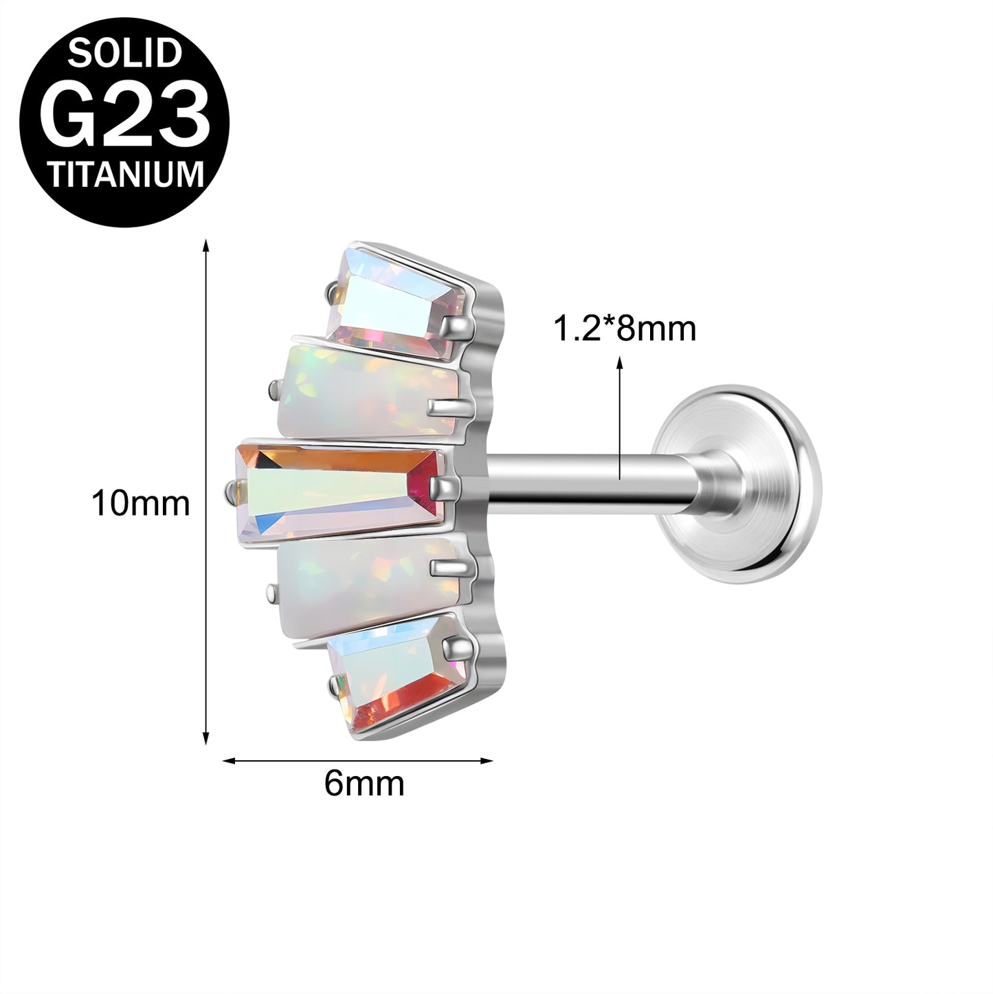 16g G23 Titanium Labret Ring Bling Zircon Stud Earring Threaded Conch Helix Lip Piercing