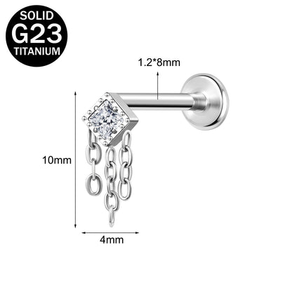 16g G23 Titanium Labret Ring Chain Dangle Stud Earring Threaded Conch Helix Lip Piercing