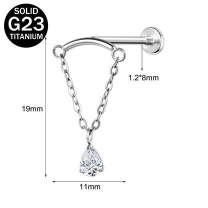 16g G23 Titanium Labret Ring Zircon Dangle Stud Earring Threaded Conch Helix Lip Piercing