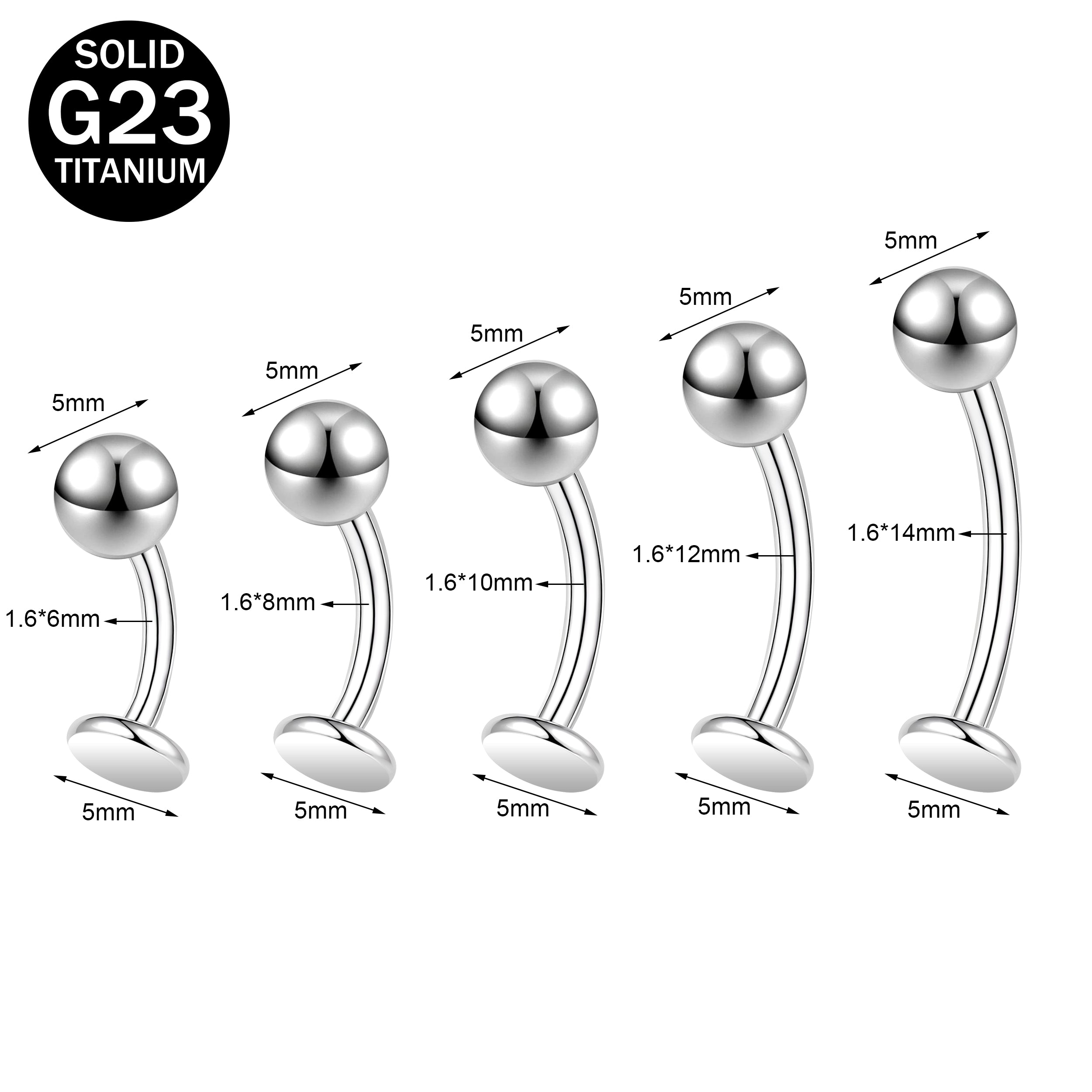 14G G23 Titanium Belly Navel Rings Curved Barbell Belly Button Rings