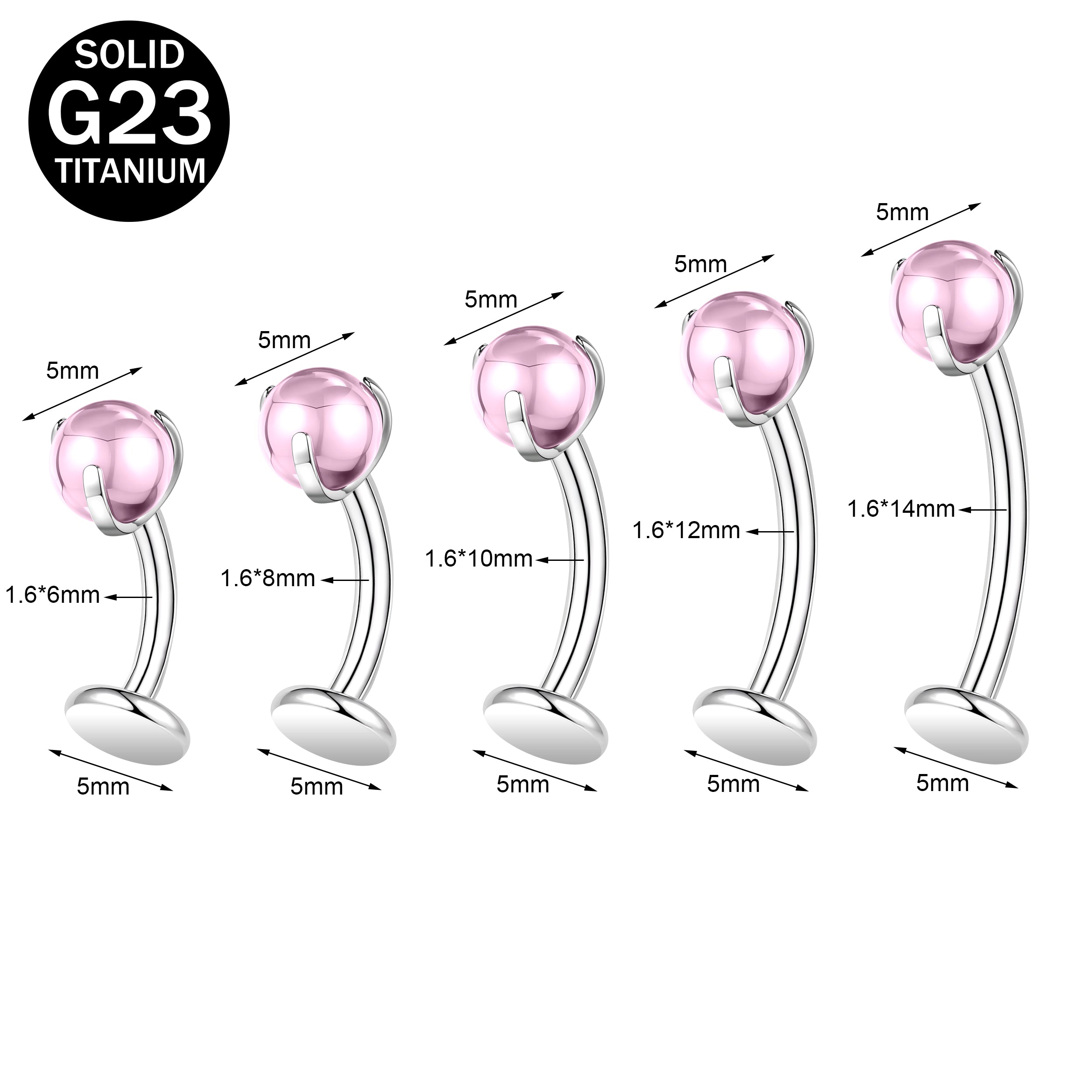 14G G23 Titanium Belly Navel Rings Pink Ball Belly Button Rings