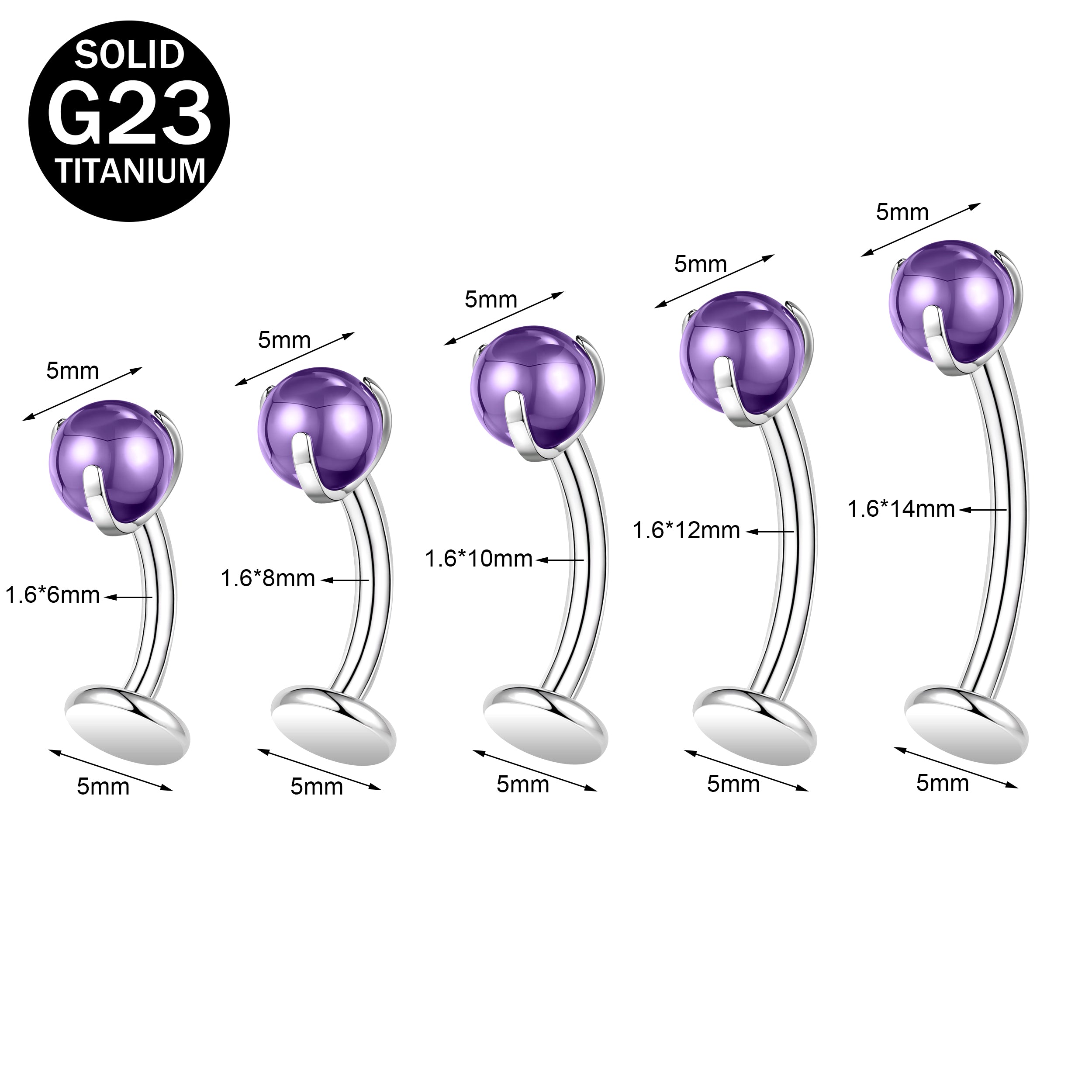 14G G23 Titanium Belly Navel Rings Purple Ball Belly Button Rings