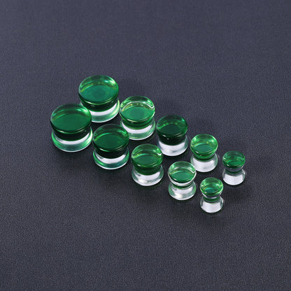 1 Pair 6-14mm Ear Plug Tunnel Green Glass Ear Expanders Double Flare Ear Gauges