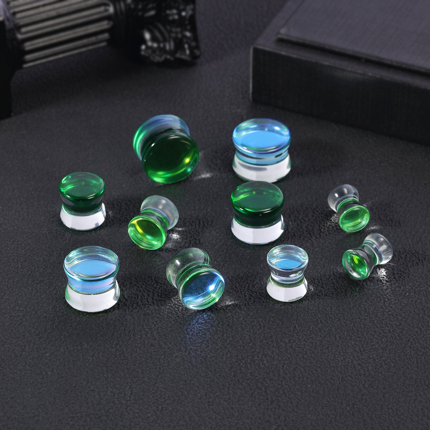 1 Pair 6-14mm Ear Plug Tunnel Green Glass Ear Expanders Double Flare Ear Gauges